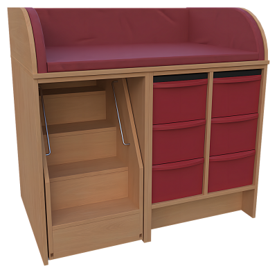 Wickelkommode mit Treppe und 8 Kunststoffschüben flach und hoch